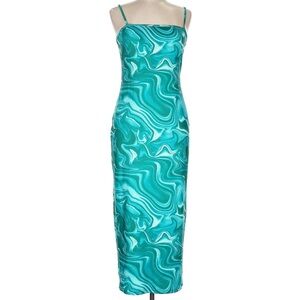 SHEIN Blue and White Sheath Midi Dress Spaghetti Strap